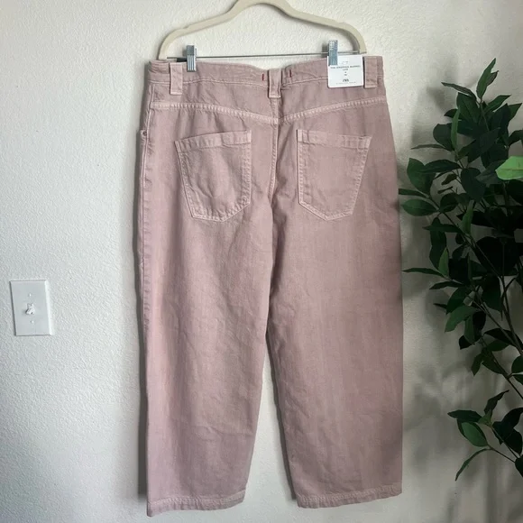 Zara The Cropped Barrel Leg Jeans In Pink Denim Baggy NWT - Picture 3 of 5